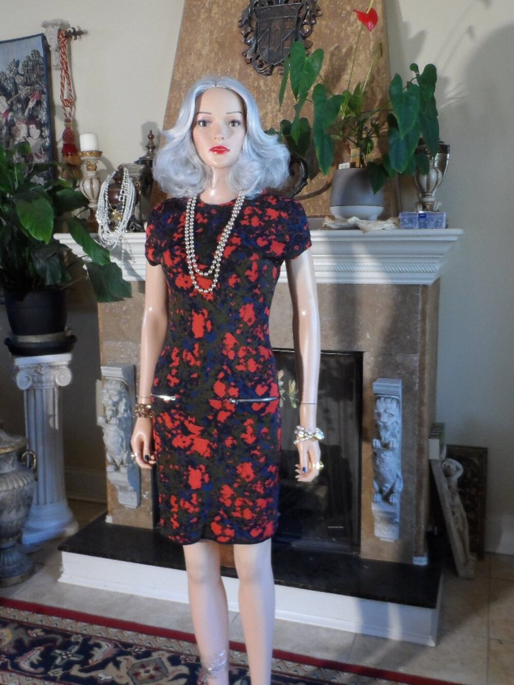 New M Missoni Red Multi Printed Knit Sheath Dress SIze IT 44- US 8